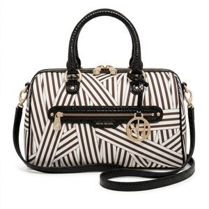 Henri Bendel Centennial Stripe Satchel with Snake Embossed Trim